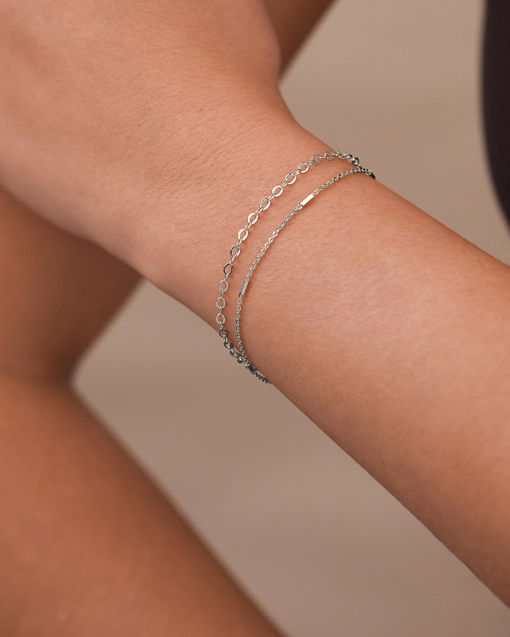 Sterling Silver Delicate 2 Layer Chain Bracelet - Image 2