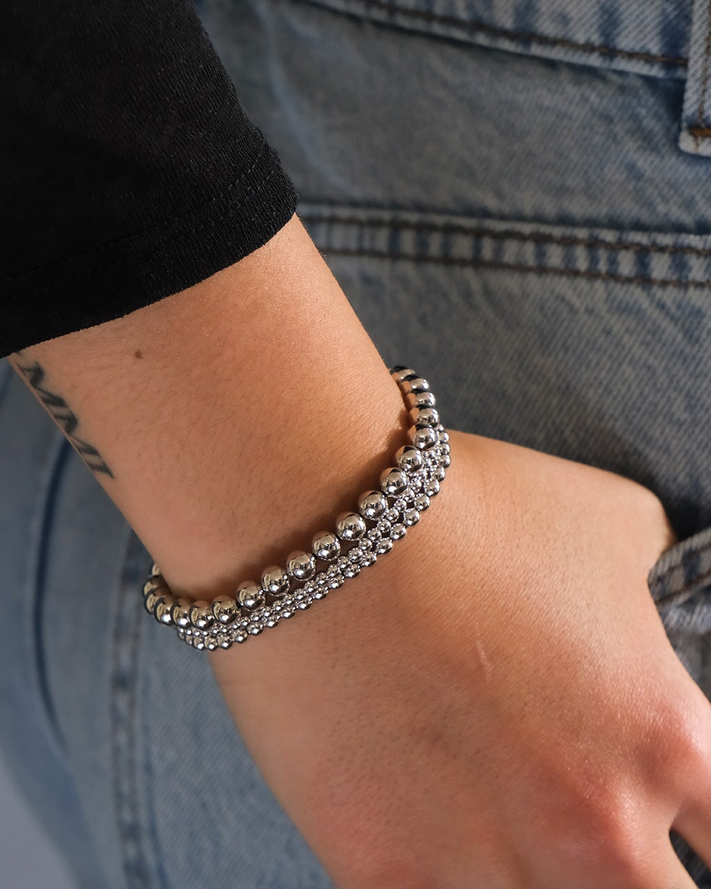 Sterling Silver Beaded Stretch Bracelet Sets - Image 4