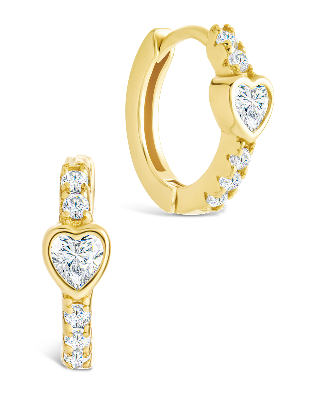Sterling Silver Heart Cut Bezel Set Huggie Hoop Earrings - Image 4