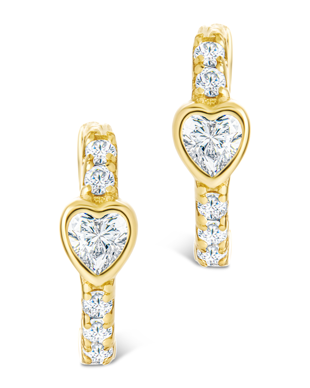 Sterling Silver Heart Cut Bezel Set Huggie Hoop Earrings - Image 10