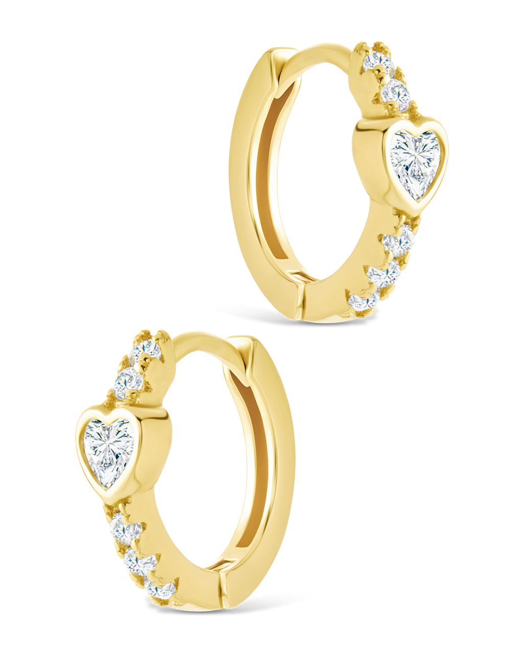 Sterling Silver Heart Cut Bezel Set Huggie Hoop Earrings - Image 5
