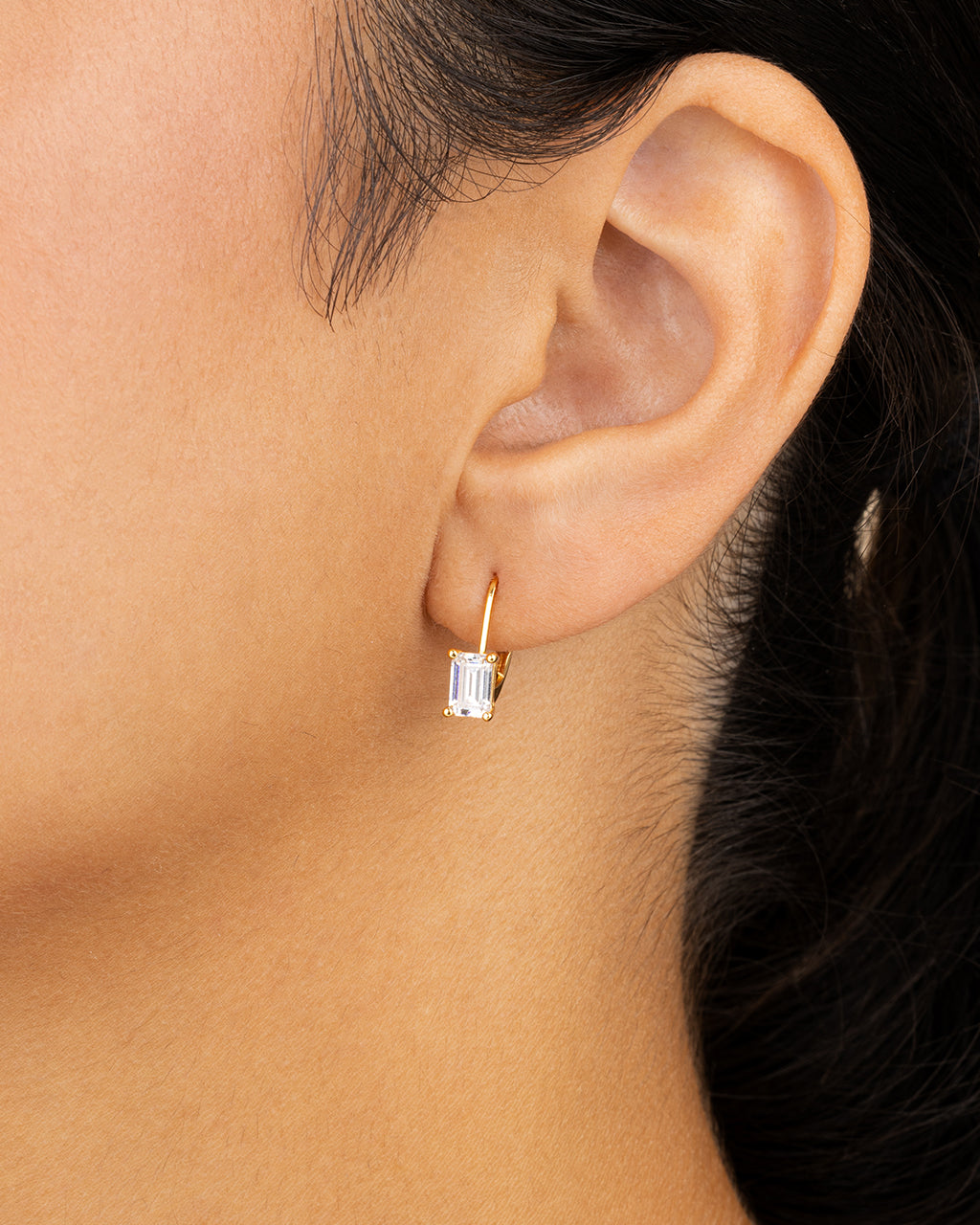 Sterling Silver Emerald Cut French Clip Earrings - Image 3