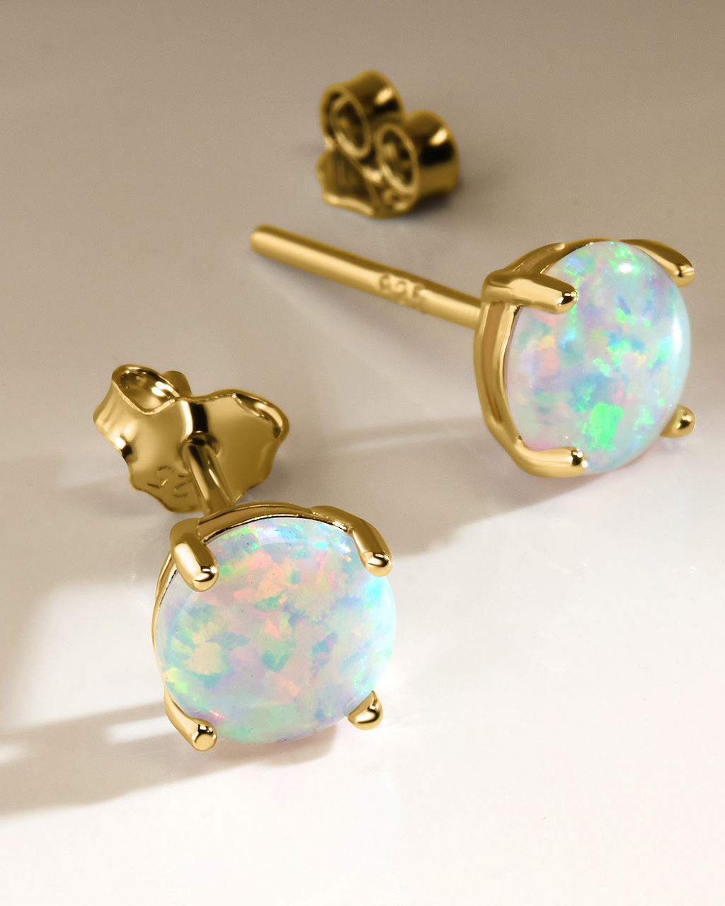 Sterling Silver 6mm Opal Earring Studs - In SIlver or 14K Gold Plated - Image 5