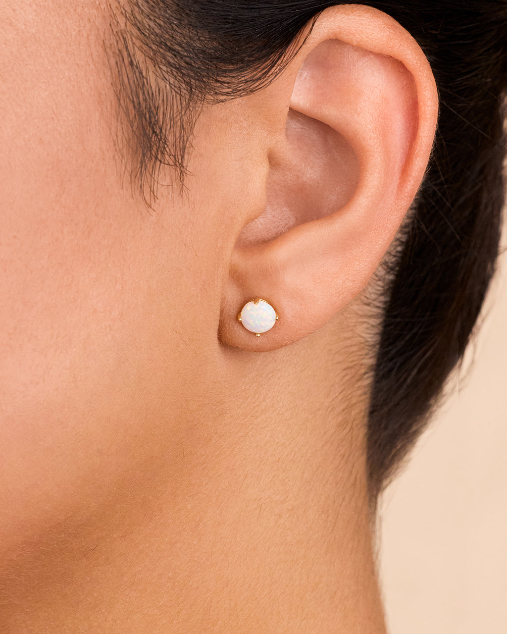 Sterling Silver 6mm Opal Earring Studs - In SIlver or 14K Gold Plated - Image 4