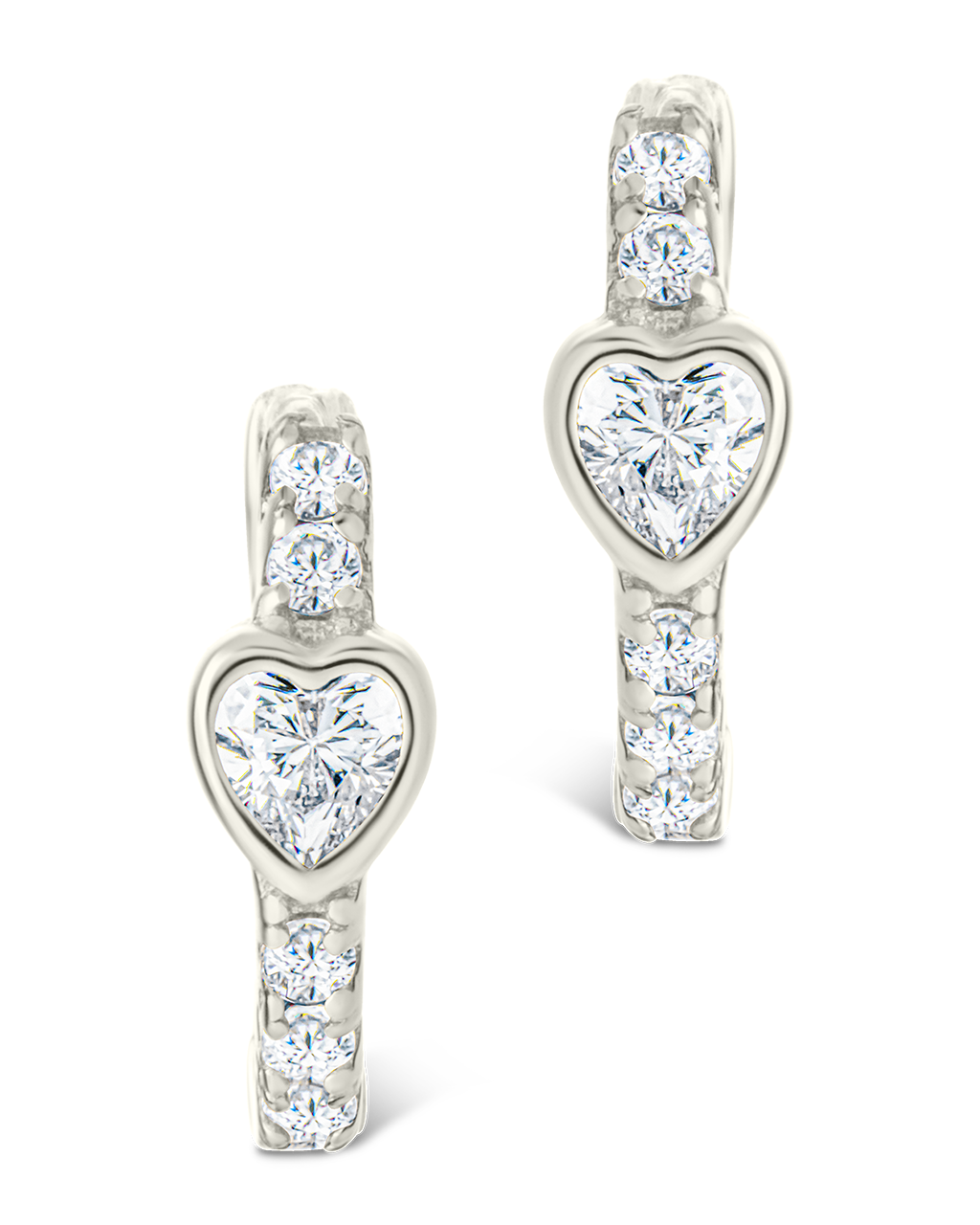 Sterling Silver Heart Cut Bezel Set Huggie Hoop Earrings - Image 9