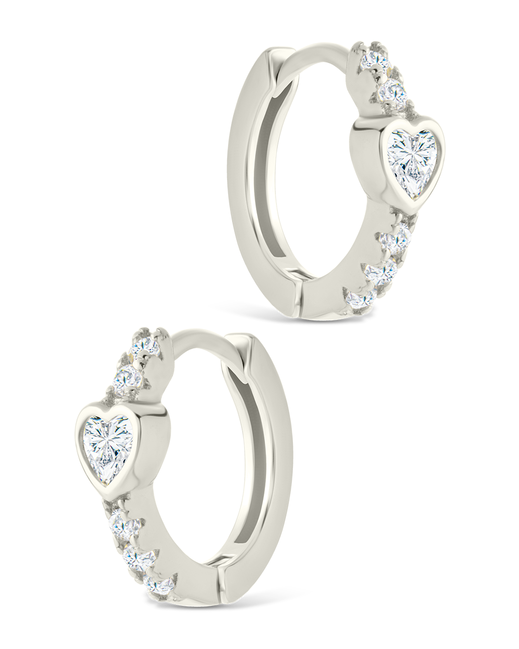 Sterling Silver Heart Cut Bezel Set Huggie Hoop Earrings - Image 6