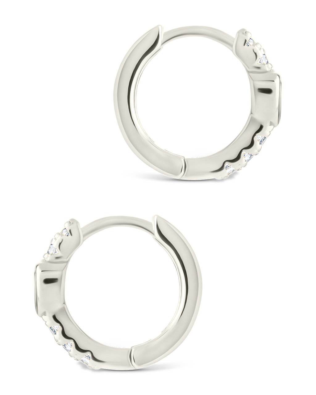 Sterling Silver Heart Cut Bezel Set Huggie Hoop Earrings - Image 7