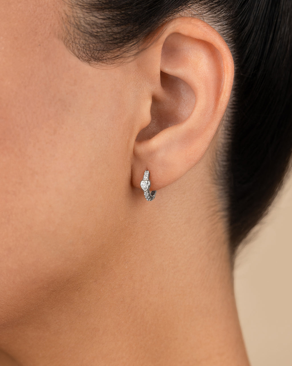 Sterling Silver Heart Cut Bezel Set Huggie Hoop Earrings - Image 2