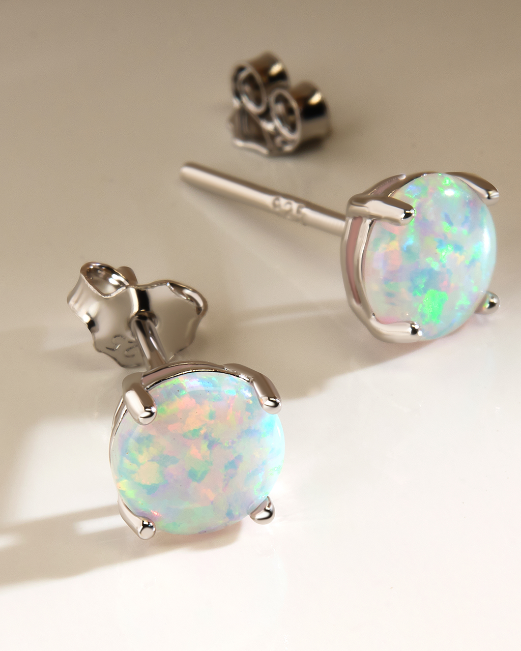 Sterling Silver 6mm Opal Earring Studs - In SIlver or 14K Gold Plated - Image 2