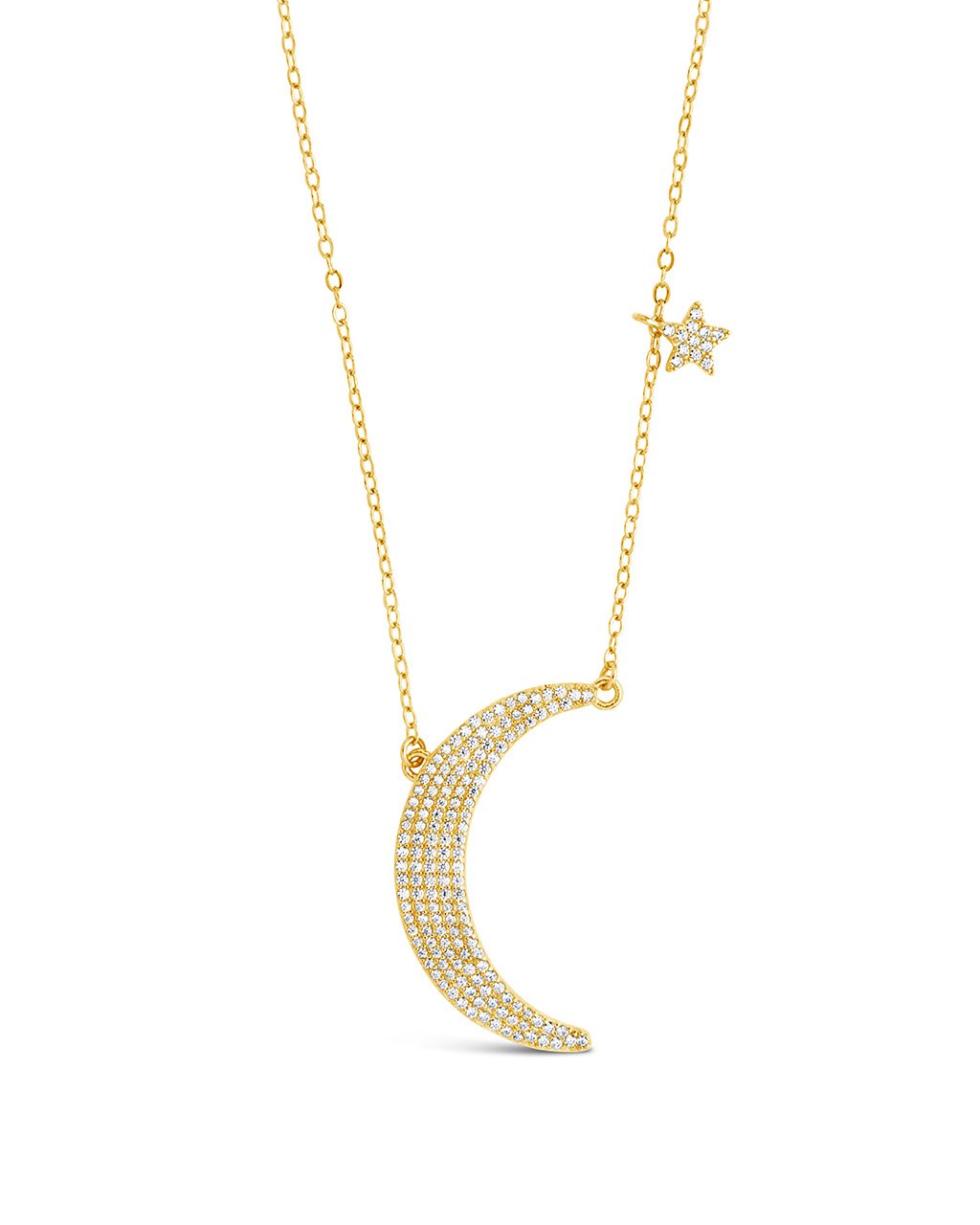 Sterling Silver CZ Crescent & Star Charm Necklace - Image 3