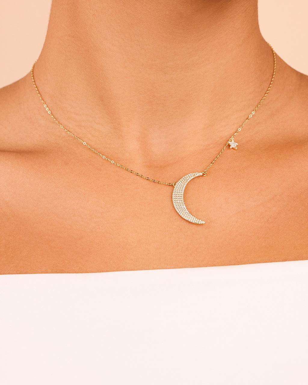 Sterling Silver CZ Crescent & Star Charm Necklace - Image 4
