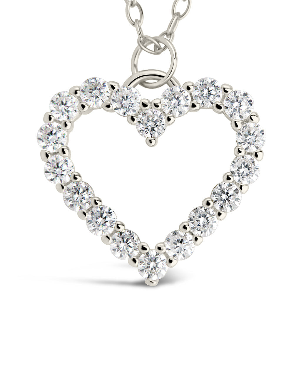 Sterling Silver Cubic Zirconia Outline Heart Pendant Necklace - Image 8
