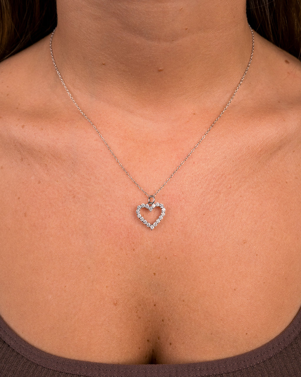 Sterling Silver Cubic Zirconia Outline Heart Pendant Necklace - Image 9
