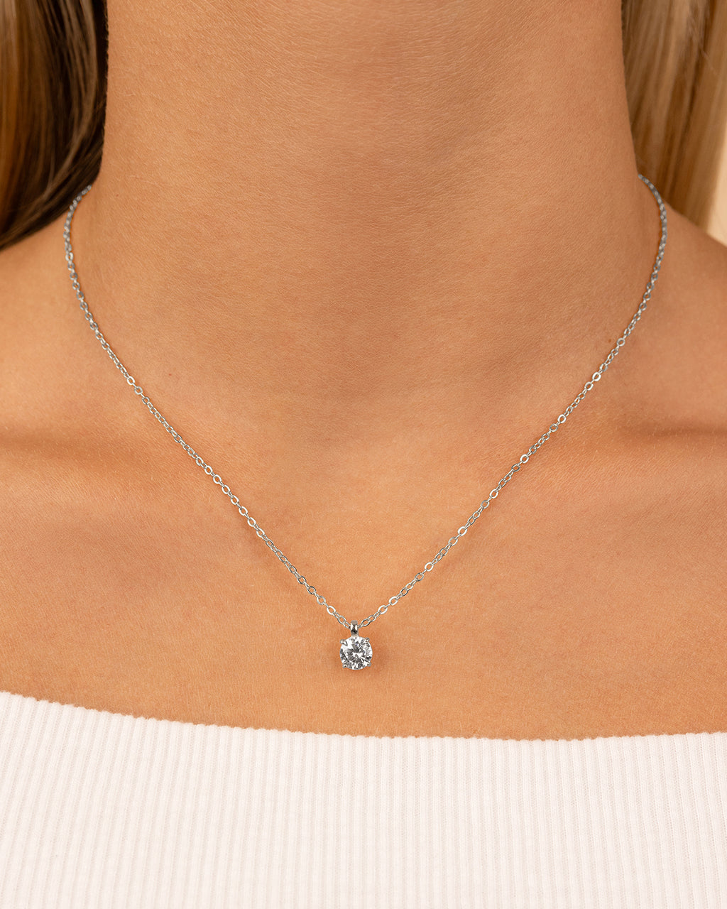 Sterling Silver Round CZ Prong Set Pendant - Image 2