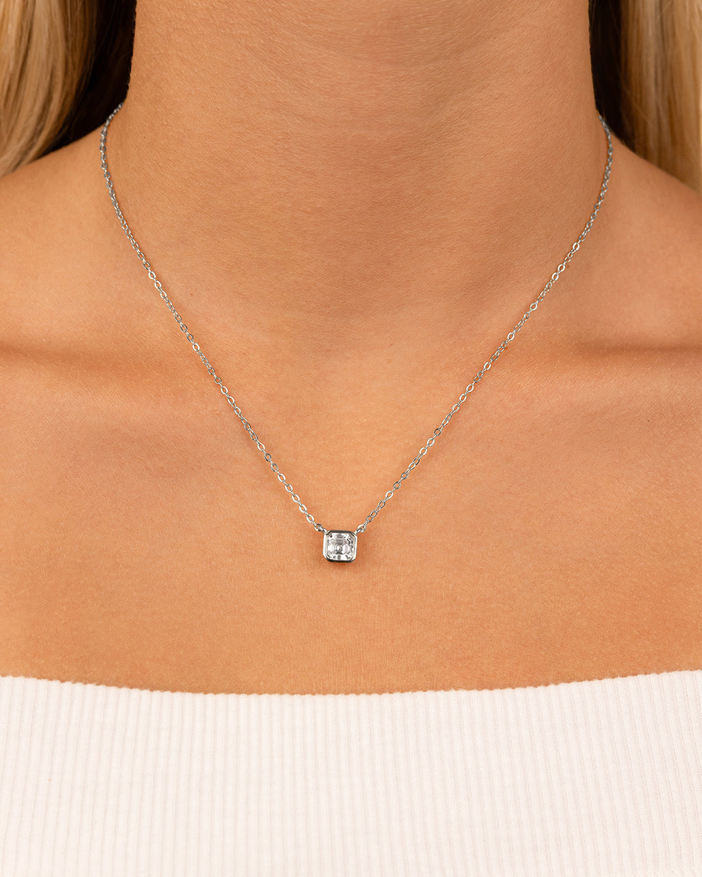 Sterling Silver Asscher Bezel Set Pendant - Image 2