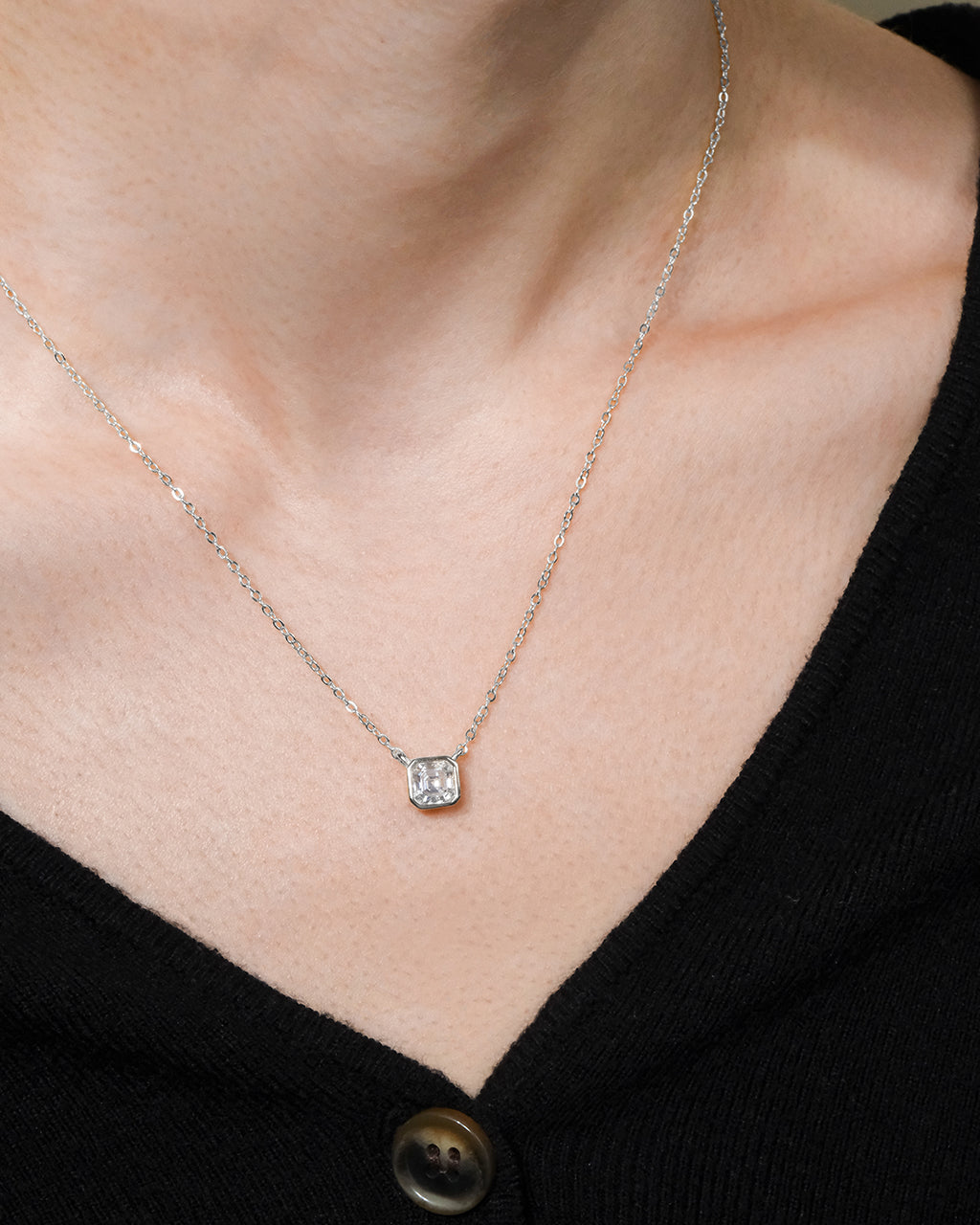 Sterling Silver Asscher Bezel Set Pendant - Image 7