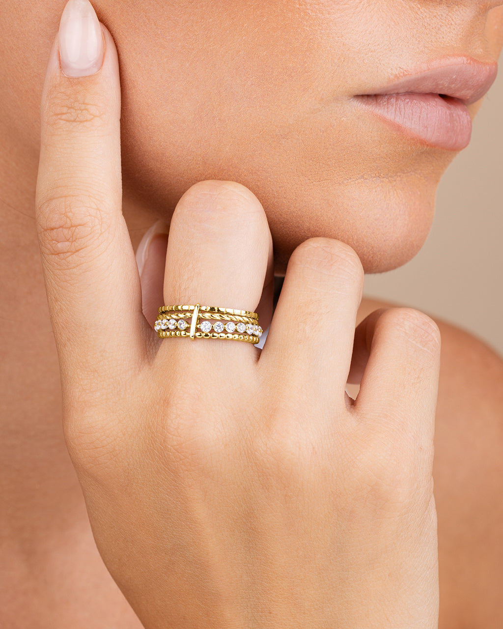 Sterling Silver Cassidy CZ Layered Textured Ring - Image 3