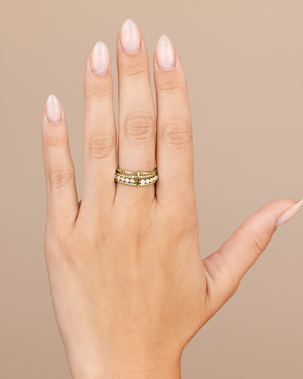 Sterling Silver Cassidy CZ Layered Textured Ring - Image 9