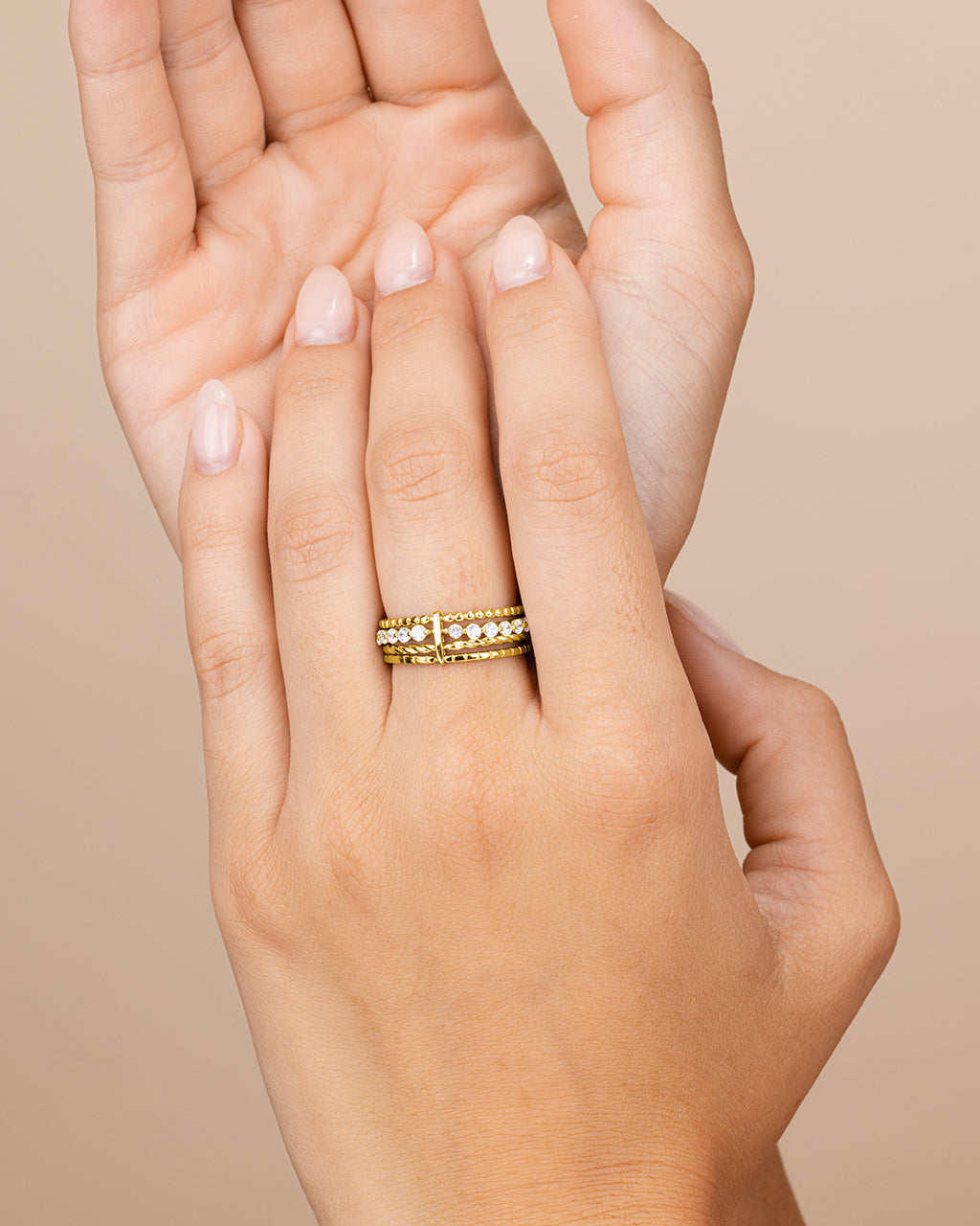 Sterling Silver Cassidy CZ Layered Textured Ring - Image 5