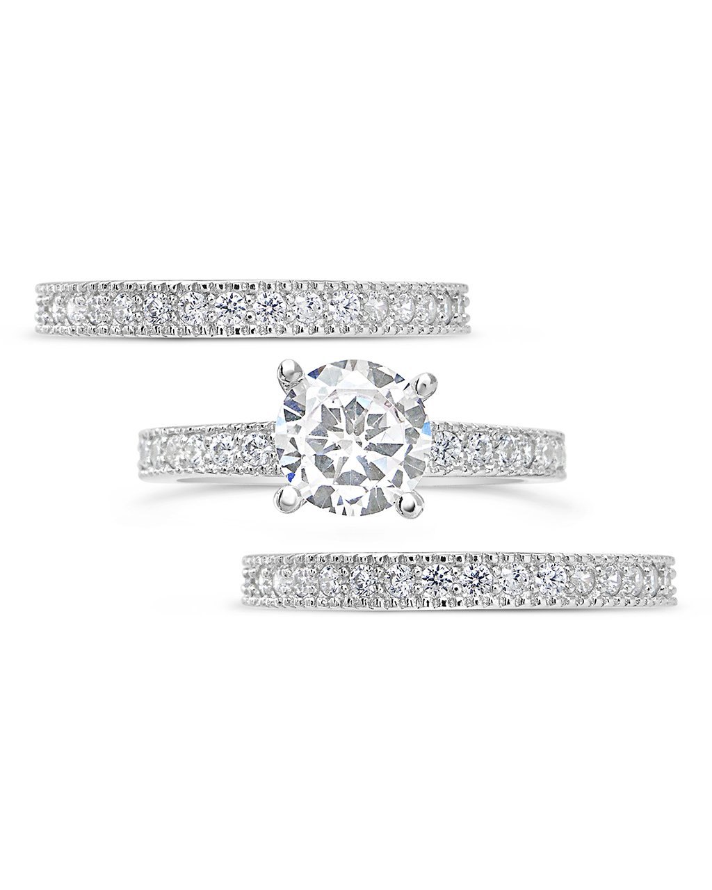 Sterling Silver Brilliant CZ with 2 Bands - Image 4