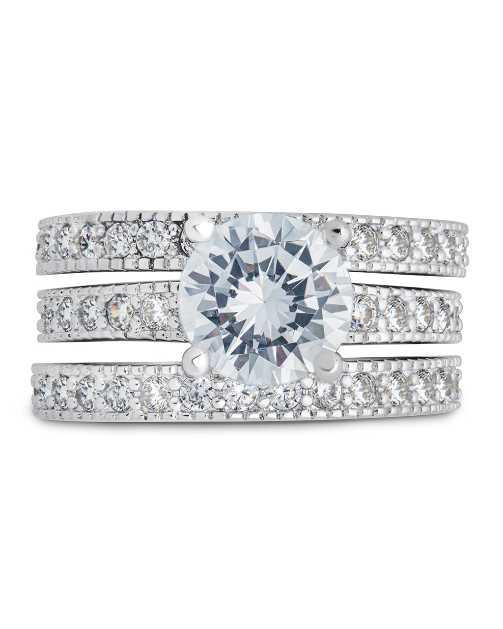 Sterling Silver Brilliant CZ with 2 Bands