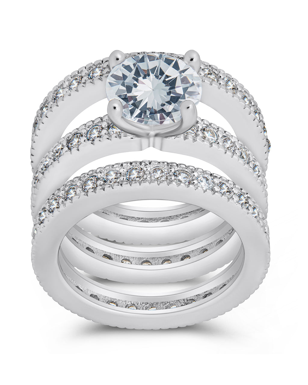 Sterling Silver Brilliant CZ with 2 Bands - Image 3