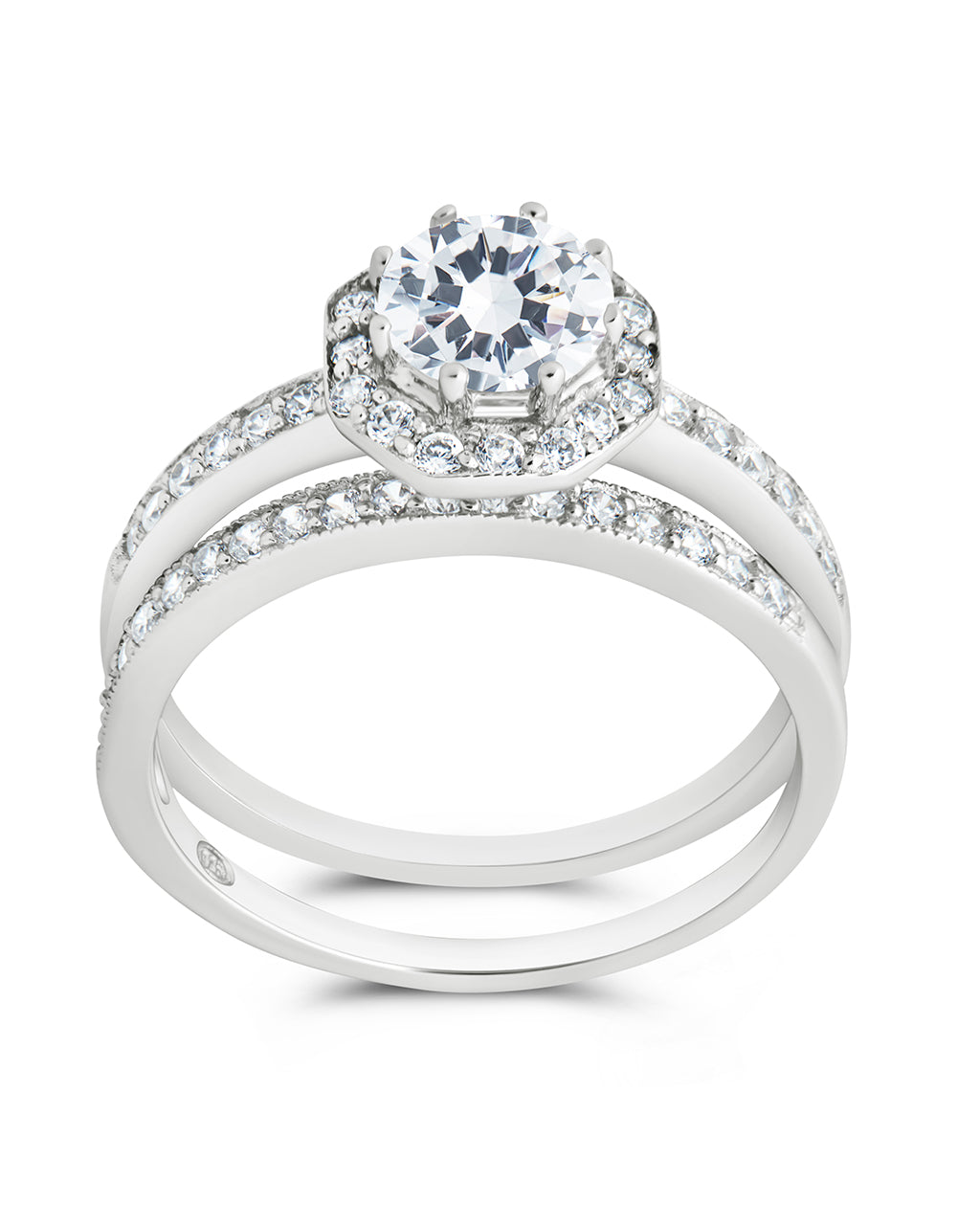 Sterling Silver Octagon CZ Ring with Band - Image 3