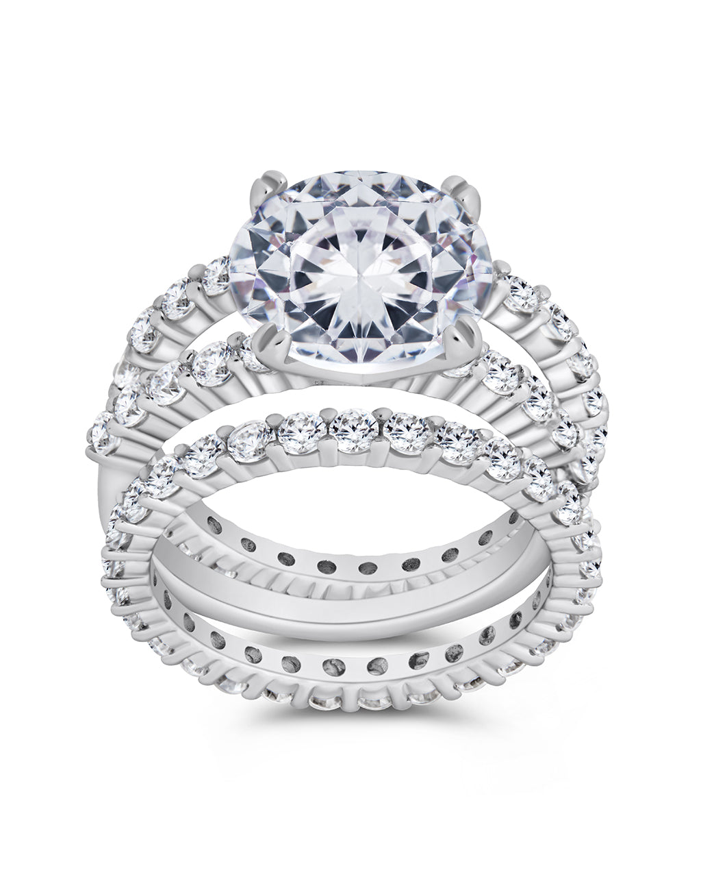 Sterling Silver Brilliant Engagement Ring Set of 3 - Image 4