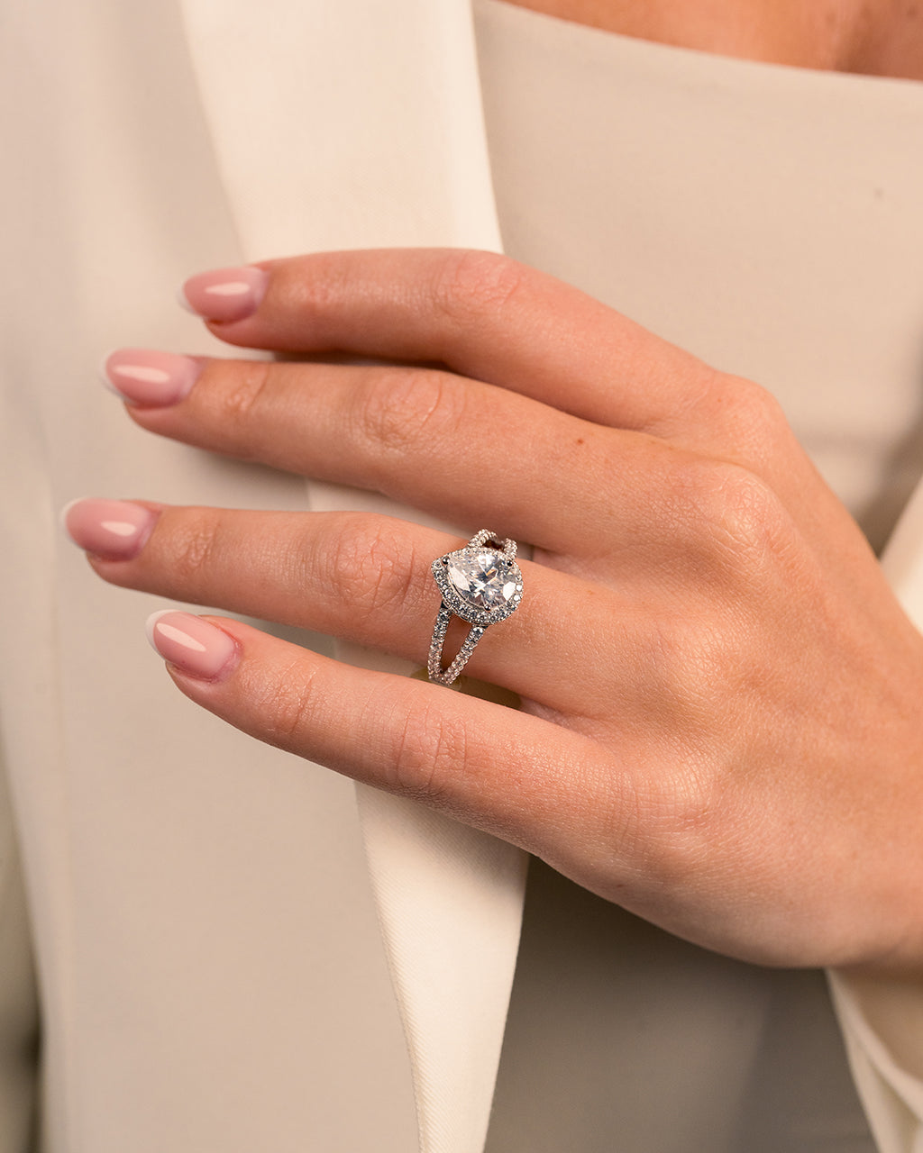Sterling Silver CZ Pear Cut Engagement Ring - Image 2