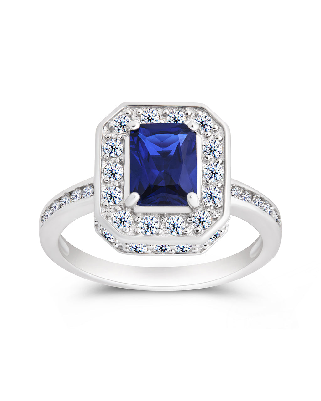 Sterling Silver Emerald Cut Sapphire CZ Cocktail Ring - Image 4