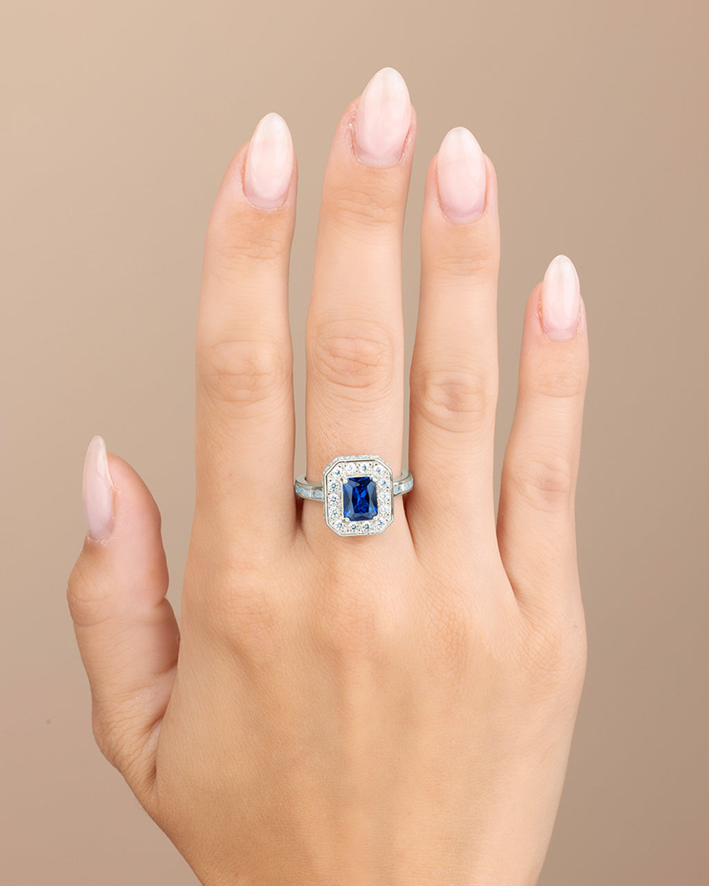 Sterling Silver Emerald Cut Sapphire CZ Cocktail Ring - Image 3