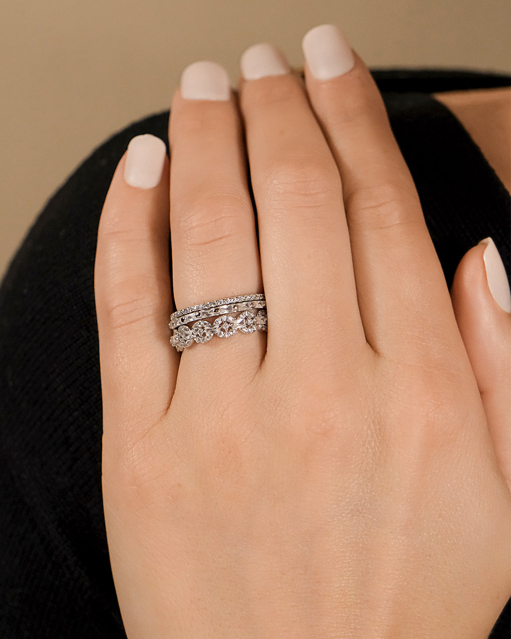 Sterling Silver Melody CZ Bezel Ring Set of 3 - Image 2