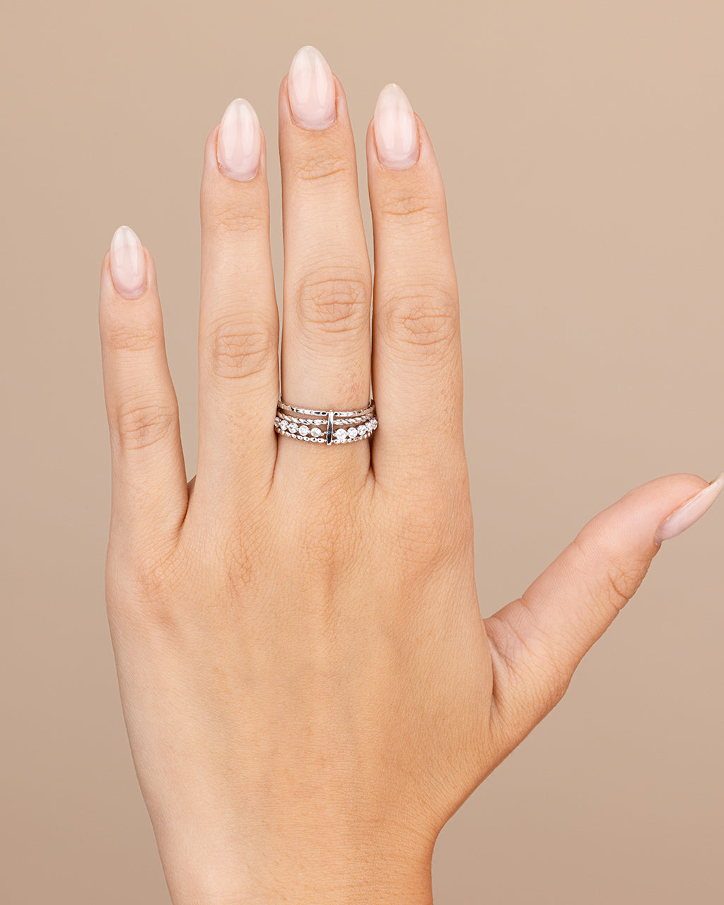 Sterling Silver Cassidy CZ Layered Textured Ring - Image 10