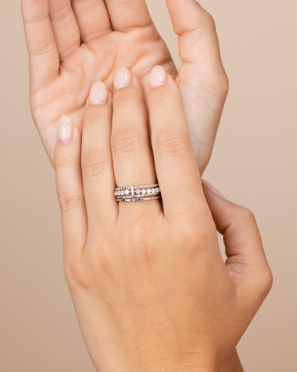 Sterling Silver Cassidy CZ Layered Textured Ring - Image 4