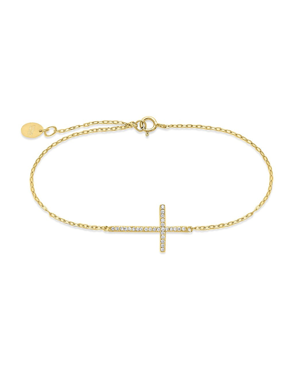 Sterling Silver Sideways CZ Cross Bracelet - Image 3